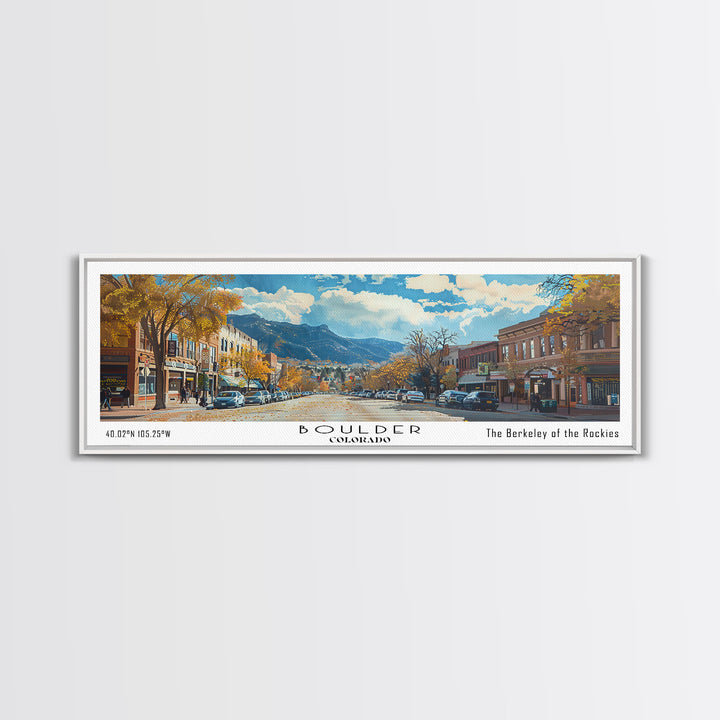 Boulder Colorado Panoramic Painting, Watercolor Framed Canvas Print, Scenic City Art, Travel Poster, Wall Decor, Living Room Art, Gift Idea