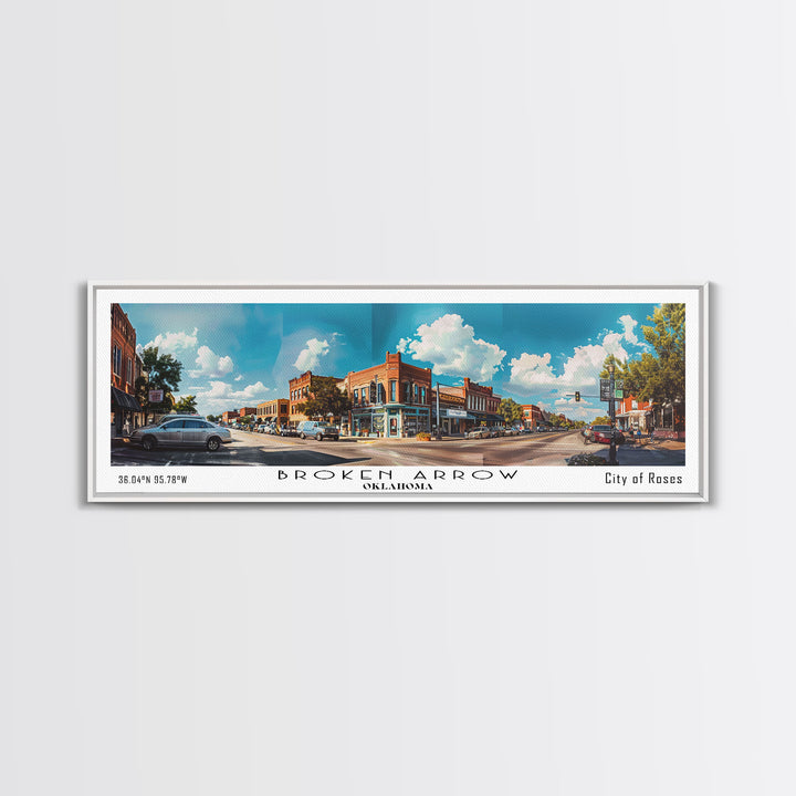 Broken Arrow Oklahoma Panoramic Painting, Watercolor Framed Canvas Print, Scenic City Art, Travel Poster, Home Decor, Wall Hanging, Living Room Art
