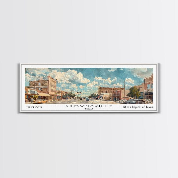 Brownsville Texas Panoramic Painting, Watercolor Framed Canvas Print, Scenic City Art, Travel Poster, Wall Decor, Living Room Art, Gift Idea