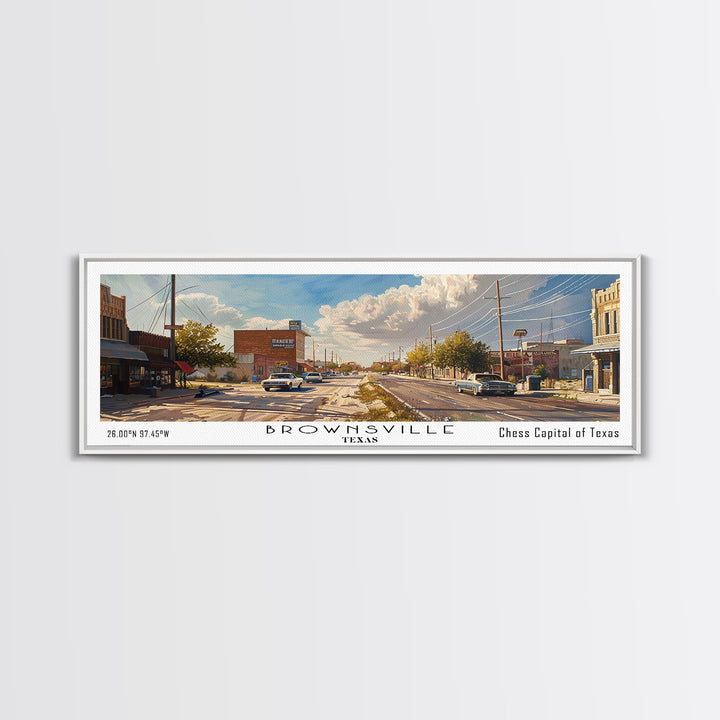 Brownsville Texas Panoramic Watercolor Painting, Framed Canvas Print, Scenic City Art, Travel Poster, Home Decor, Wall Art, Office Wall Art