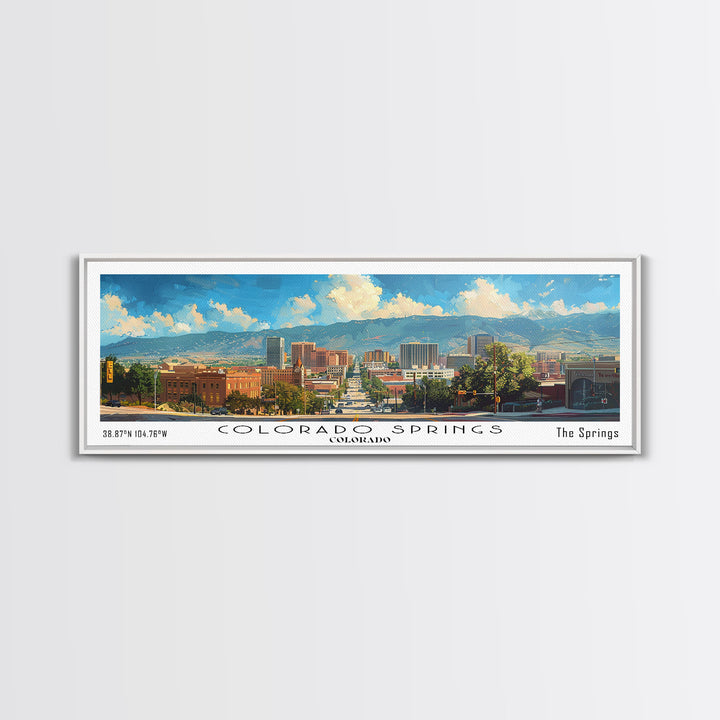 Colorado Springs Colorado Panoramic Watercolor Painting Framed Canvas Print, Travel Poster Art, Mountain Landscape, Home Decor, Bedroom Wall Art, Office Decoration, Colorado-Themed Gift