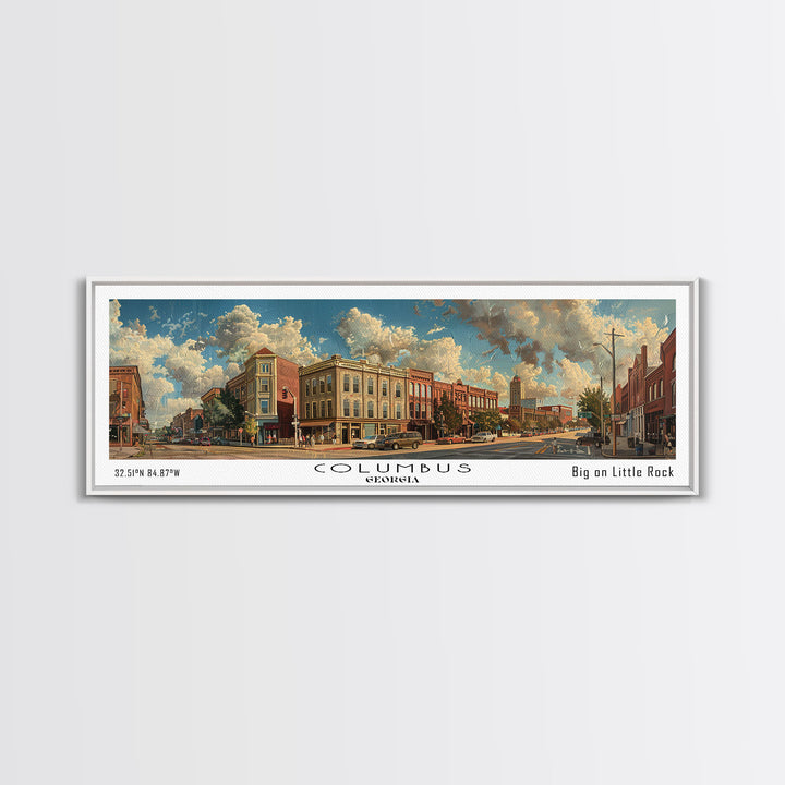 Columbus Georgia Panoramic Watercolor Painting Framed Canvas Print, Travel Poster Art, Urban Landscape, Bedroom Wall Art, Living Room Decoration, Office Wall Art, Georgia-Themed Gift