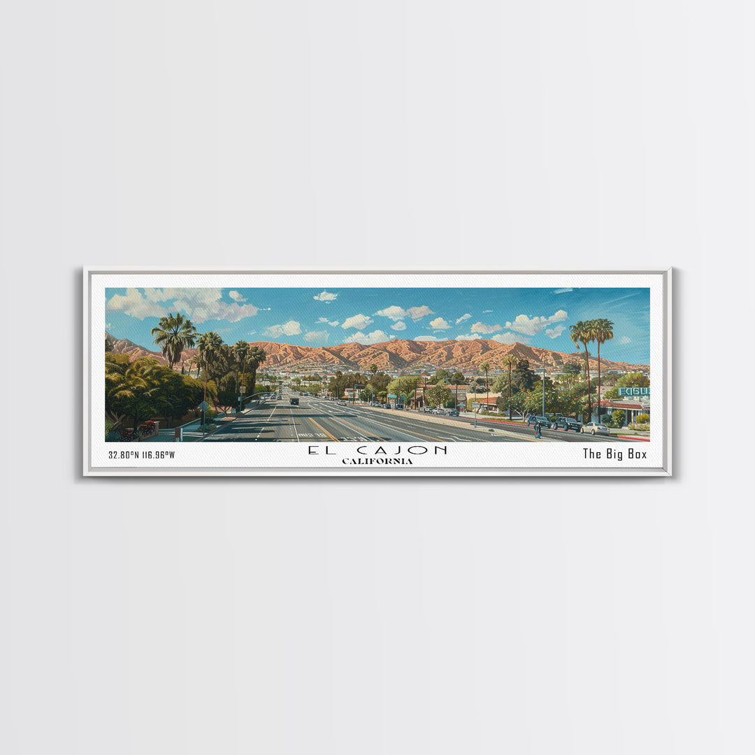 El Cajon California Panoramic Watercolor Painting, Scenic Framed Canvas Print, Urban Wall Art for Office, Travel Decor, City Print, Gift Idea