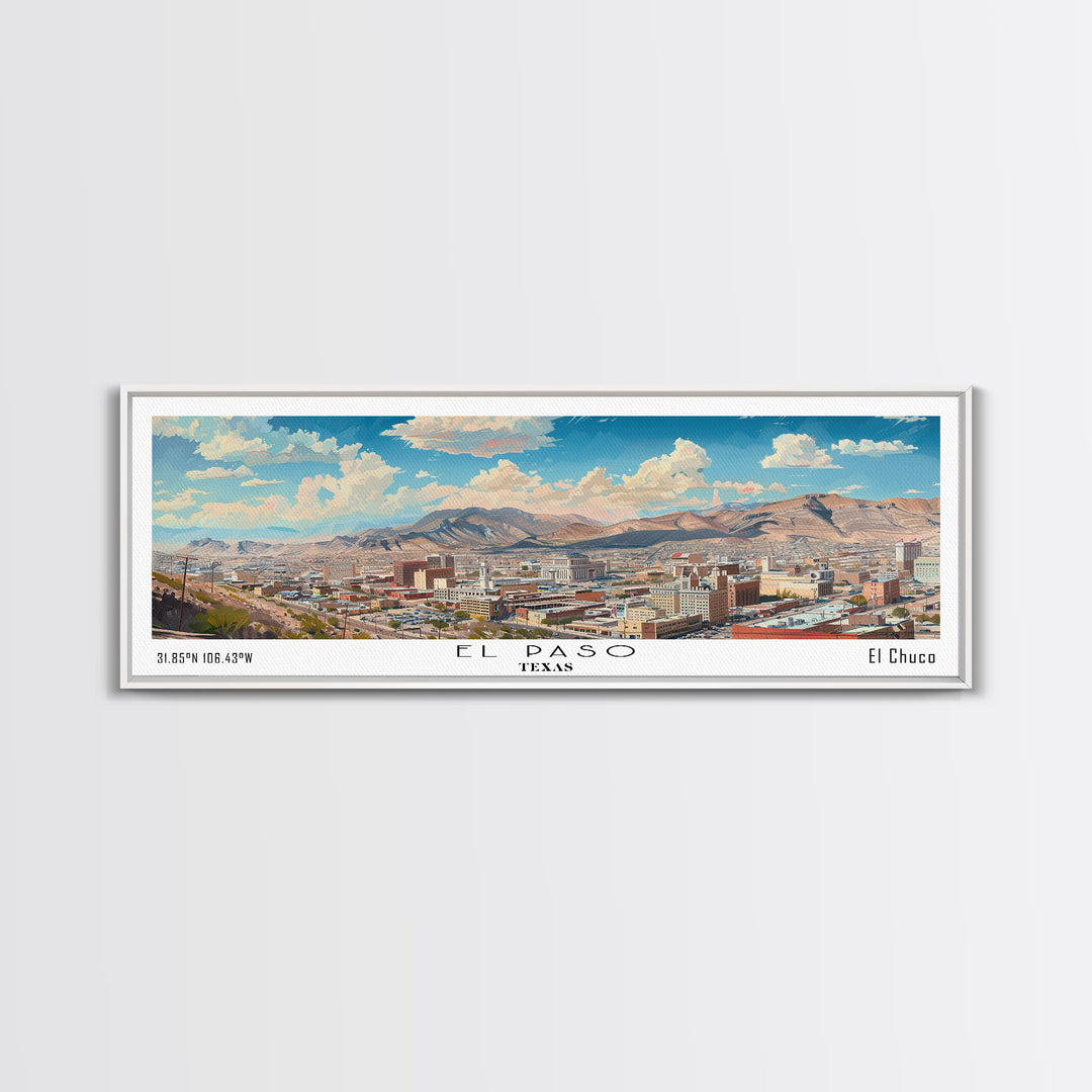El Paso Texas Panoramic Watercolor Painting, Scenic Framed Canvas Print, Urban Wall Art for Living Room, Travel Decor, City Print, Gift Idea