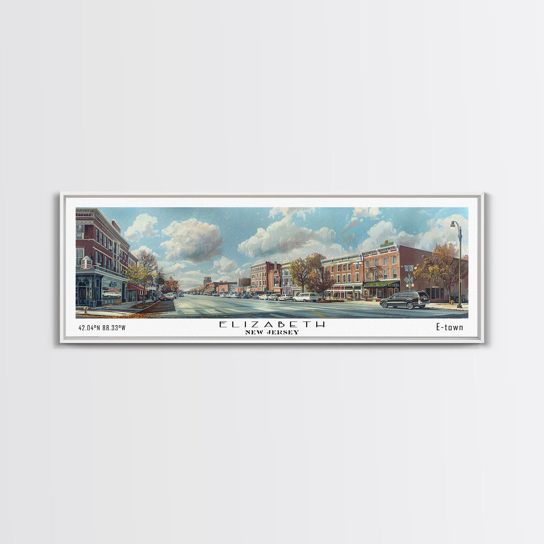 Elizabeth New Jersey Panoramic Watercolor Painting, Scenic Framed Canvas Print, Urban Wall Art for Office, Travel Decor, City Print, Gift Idea
