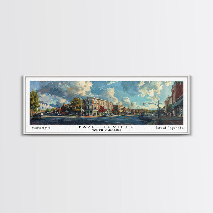 Fayetteville North Carolina Panoramic Watercolor Painting, Scenic Framed Canvas Print, Urban Wall Art for Living Room, Travel Poster, Home Decor, City Gift Idea