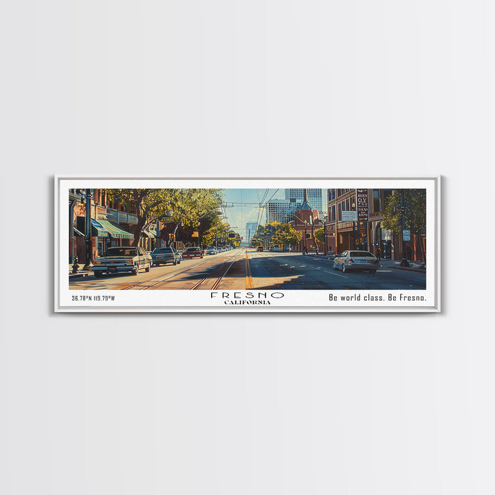Fresno California Panoramic Watercolor Painting, Scenic Framed Canvas Print, Urban Wall Art for Living Room, Travel Decor, City Print, Gift Idea