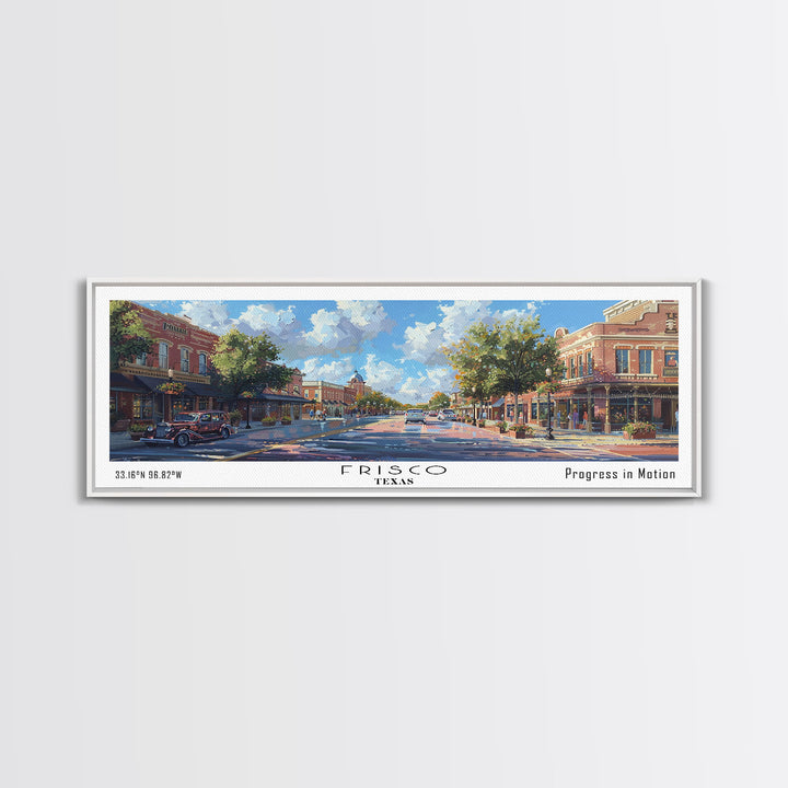 Frisco Texas Panoramic Watercolor Painting, Urban Framed Canvas Print, Cityscape Wall Art for Living Room, Travel Poster, Home Decor, City Gift Idea