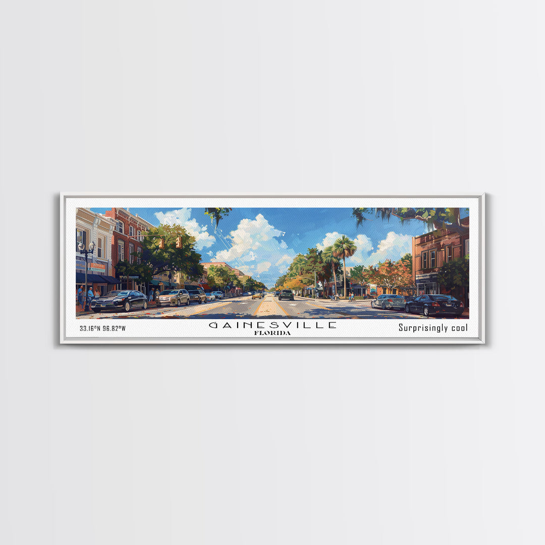 Gainesville Florida Panoramic Watercolor Painting, Urban Framed Canvas Print, Cityscape Wall Art for Office, Travel Decor, Home Gift Idea