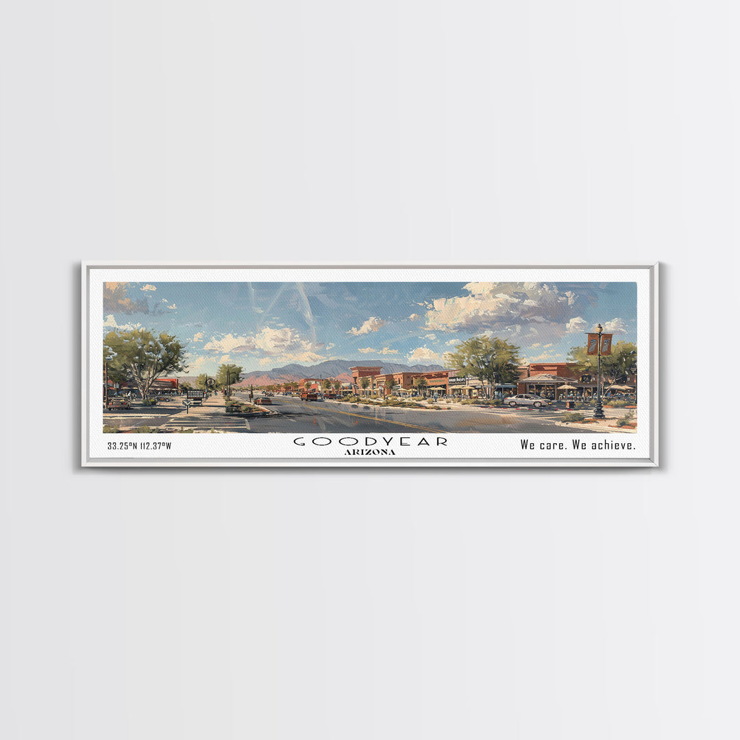 Goodyear Arizona Panoramic Watercolor Painting, Urban Framed Canvas Print, Cityscape Wall Art for Office, Travel Decor, Home Gift Idea