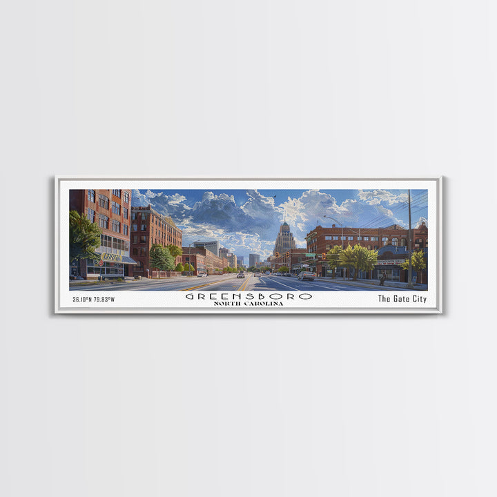 Greensboro North Carolina Panoramic Watercolor Painting, Urban Framed Canvas Print, Cityscape Wall Art for Living Room, Travel Poster, Home Decor, City Gift Idea