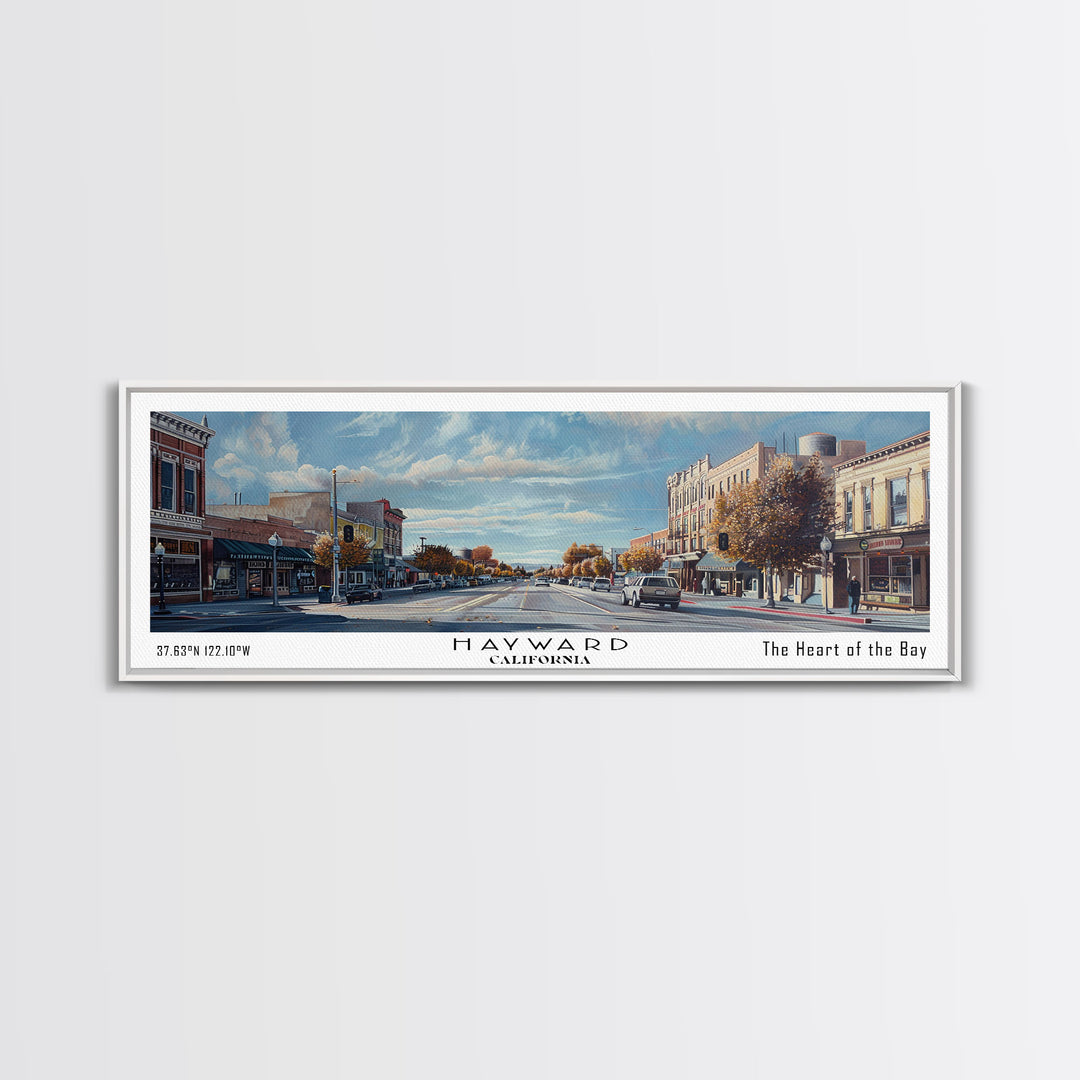 Hayward California Panoramic Watercolor Painting, Urban Framed Canvas Print, Cityscape Wall Art for Living Room, Travel Poster, Home Decor, City Gift Idea