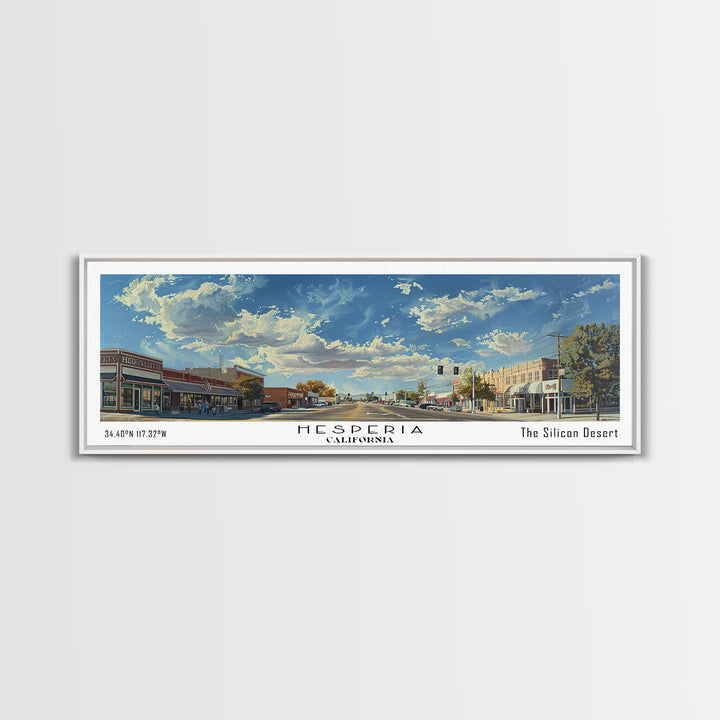Hesperia California Panoramic Watercolor Painting, Urban Framed Canvas Print, Cityscape Wall Art for Living Room, Travel Poster, Home Decor, City Gift Idea