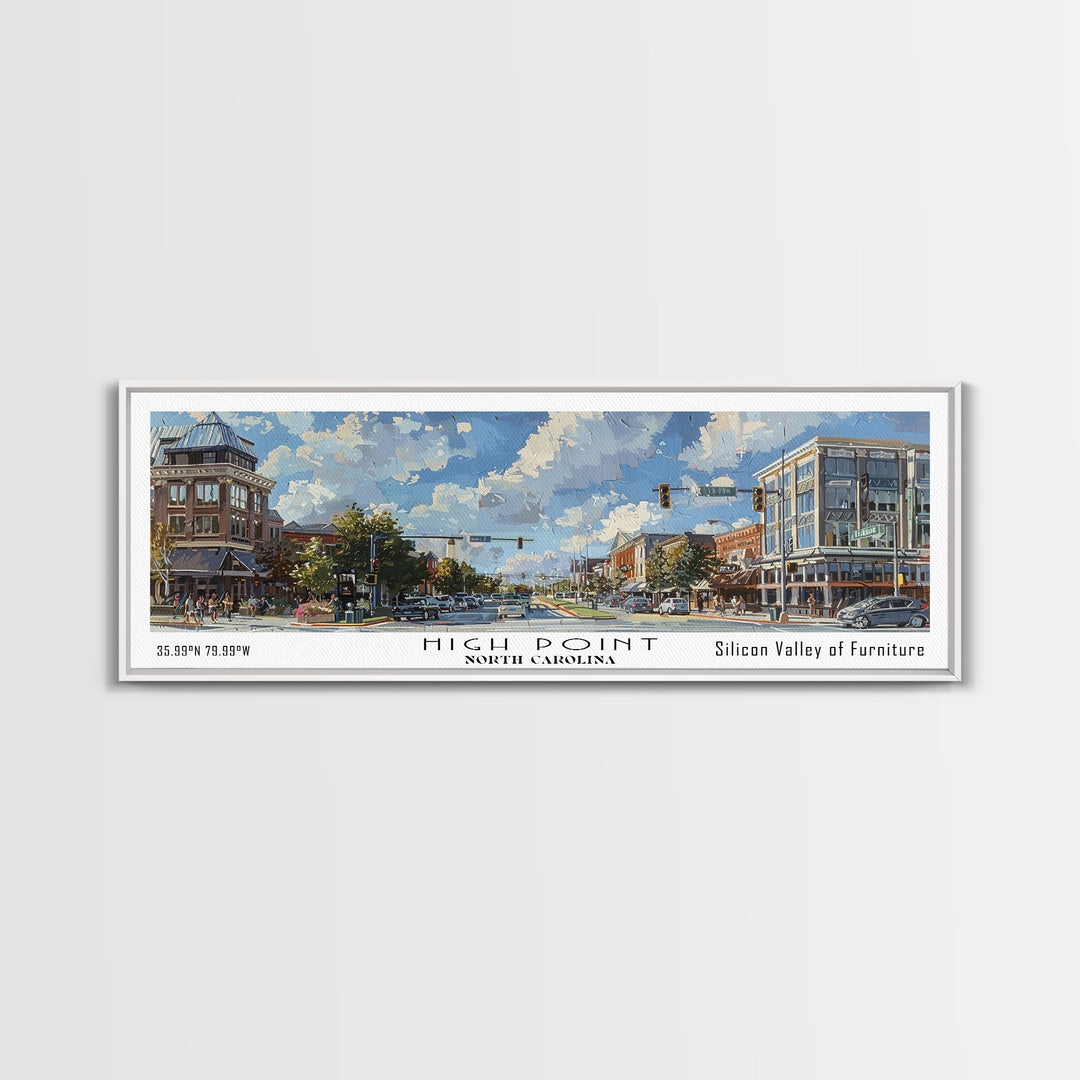 High Point North Carolina Panoramic Watercolor Painting, Urban Framed Canvas Print, Cityscape Wall Art for Office, Travel Decor, Home Gift Idea