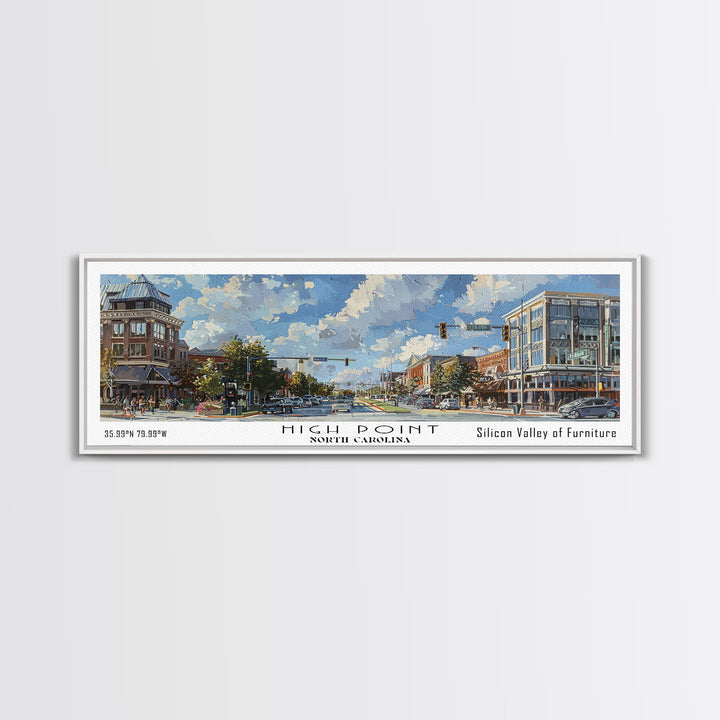 High Point North Carolina Panoramic Watercolor Painting, Urban Framed Canvas Print, Cityscape Wall Art for Office, Travel Decor, Home Gift Idea