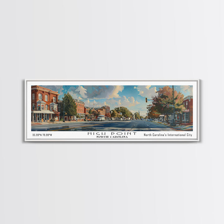 High Point North Carolina Panoramic Watercolor Painting, Urban Framed Canvas Print, Cityscape Wall Art for Living Room, Travel Poster, Home Decor, City Gift Idea