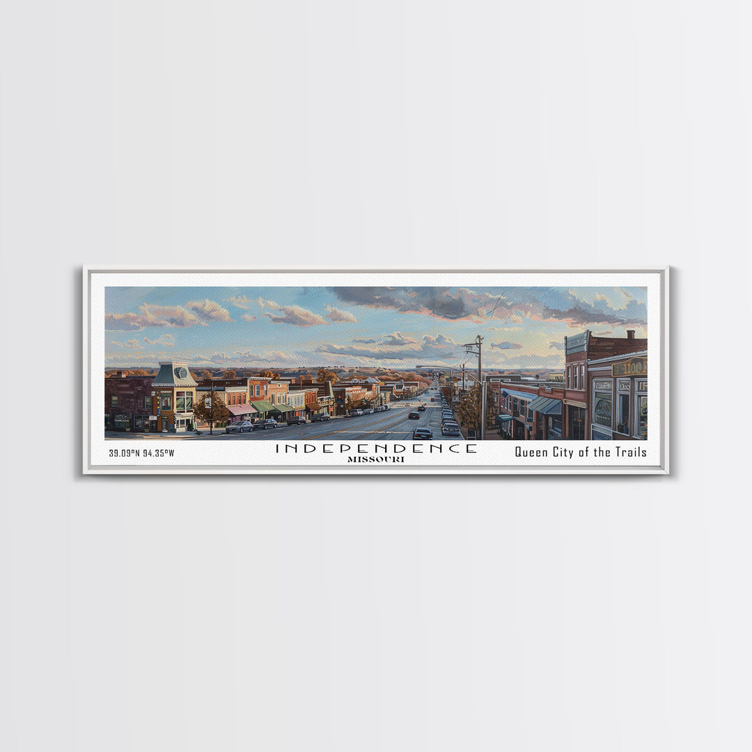 Independence Missouri Panoramic Watercolor Painting, Urban Framed Canvas Print, Cityscape Wall Art for Living Room, Travel Decor, Home Gift Idea