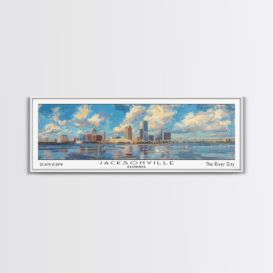 Jacksonville Florida Panoramic Cityscape Wall Art, Watercolor Framed Canvas Print, Home Decor, Office Wall Art, Travel Poster, Urban Painting