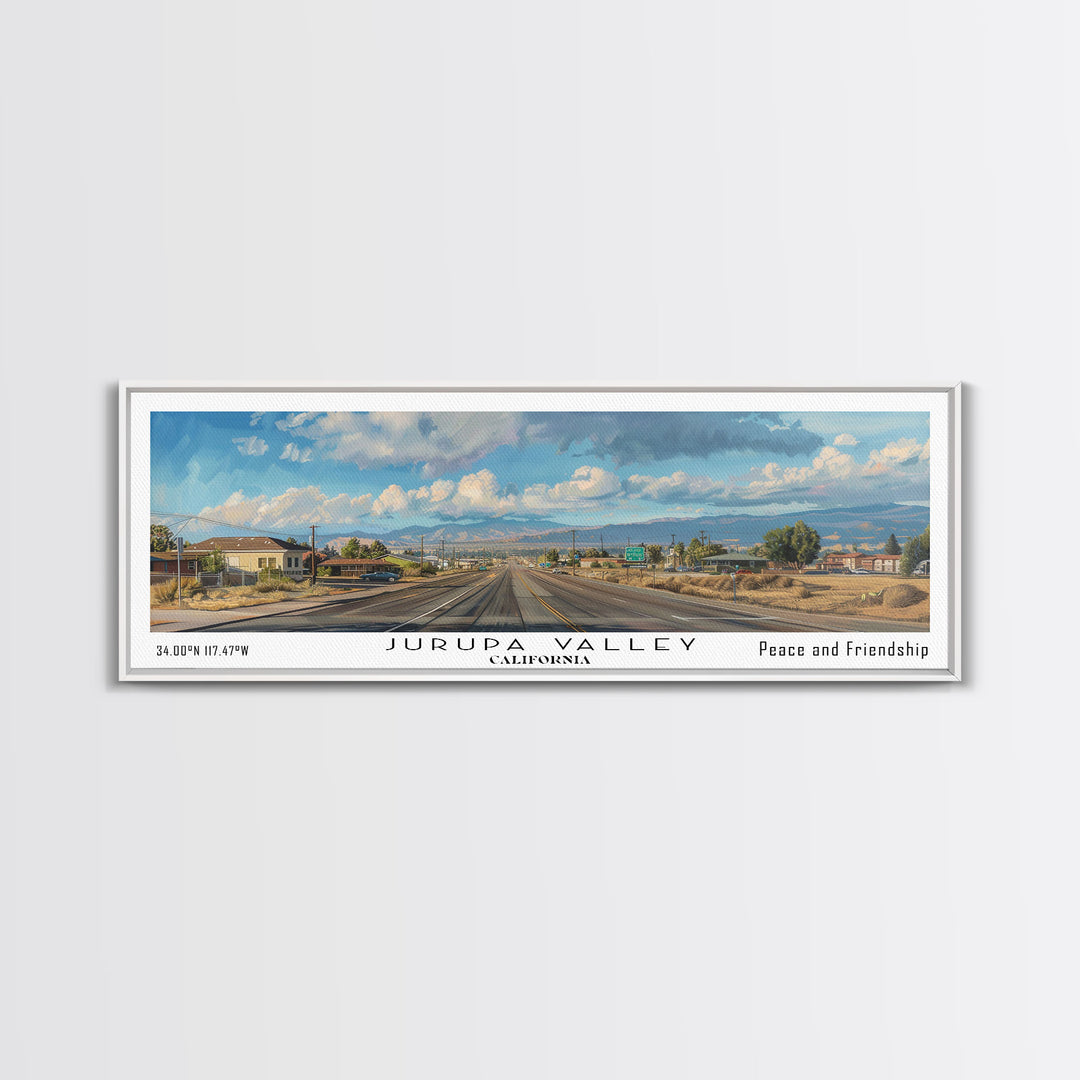 Jurupa Valley California Panoramic Cityscape Wall Art, Watercolor Framed Canvas Print, Urban Decor, Office Art, Travel Poster, Home Decoration