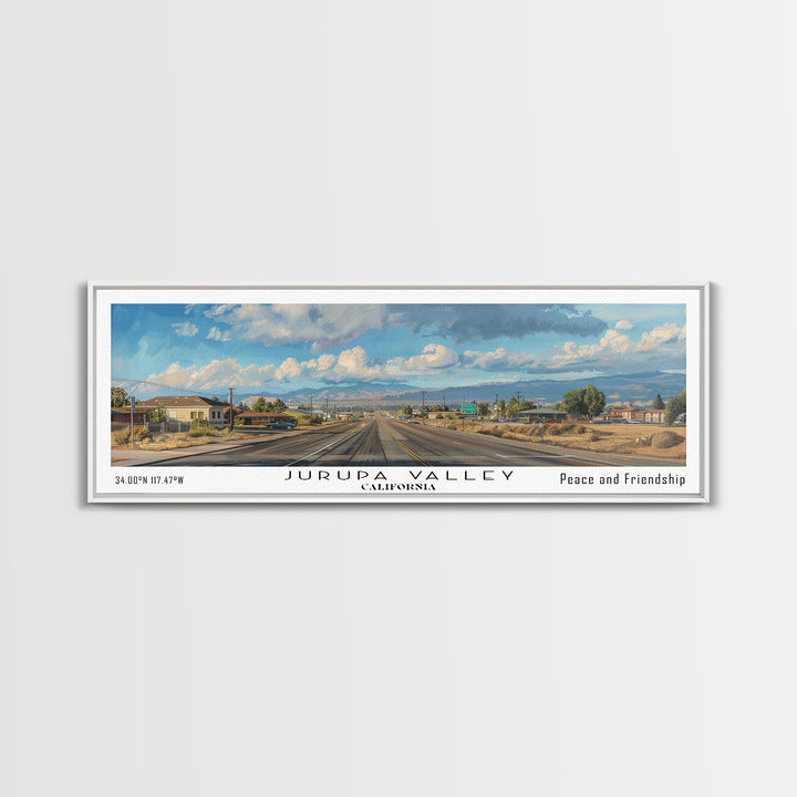 Jurupa Valley California Panoramic Cityscape Wall Art, Watercolor Framed Canvas Print, Urban Decor, Office Art, Travel Poster, Home Decoration