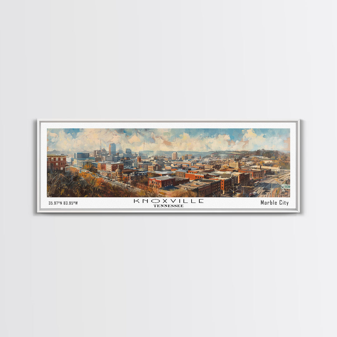 Knoxville Tennessee Panoramic Watercolor Cityscape, Framed Canvas Print for Living Room, Office Wall Art, Urban Decor, Travel Poster
