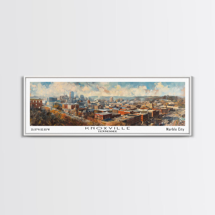 Knoxville Tennessee Panoramic Watercolor Cityscape, Framed Canvas Print for Living Room, Office Wall Art, Urban Decor, Travel Poster
