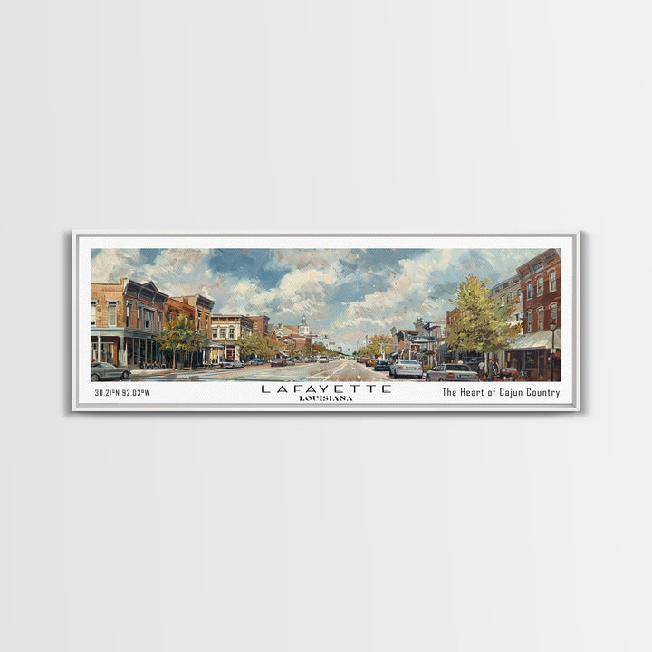 Lafayette Louisiana Panoramic Cityscape Wall Art, Watercolor Framed Canvas Print, Urban Painting for Living Room, Office Decor, Travel Poster