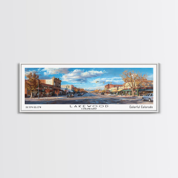 Lakewood Colorado Panoramic Cityscape Wall Art, Watercolor Framed Canvas Print, Urban Painting for Living Room, Office Decor, Travel Poster