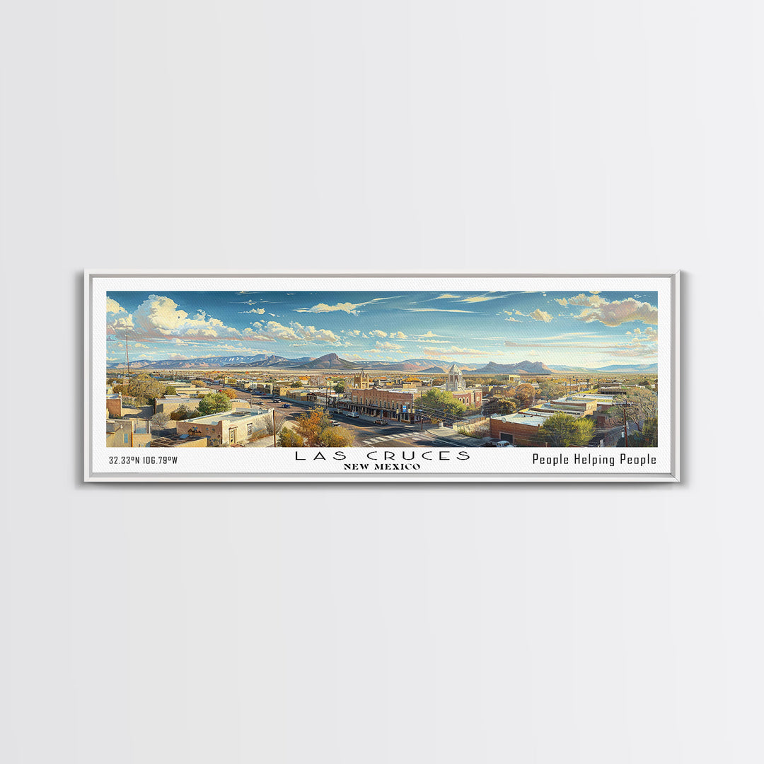 Las Cruces New Mexico Panoramic Cityscape Wall Art, Watercolor Framed Canvas Print, Urban Painting for Living Room, Office Decor, Travel Poster