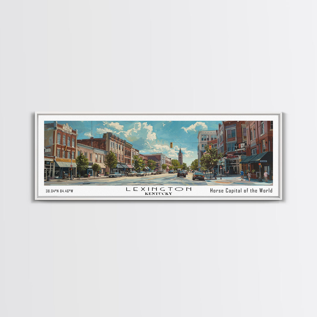 Lexington Kentucky Panoramic Watercolor Cityscape, Framed Canvas Print for Living Room, Office Wall Art, Urban Decor, Travel Poster