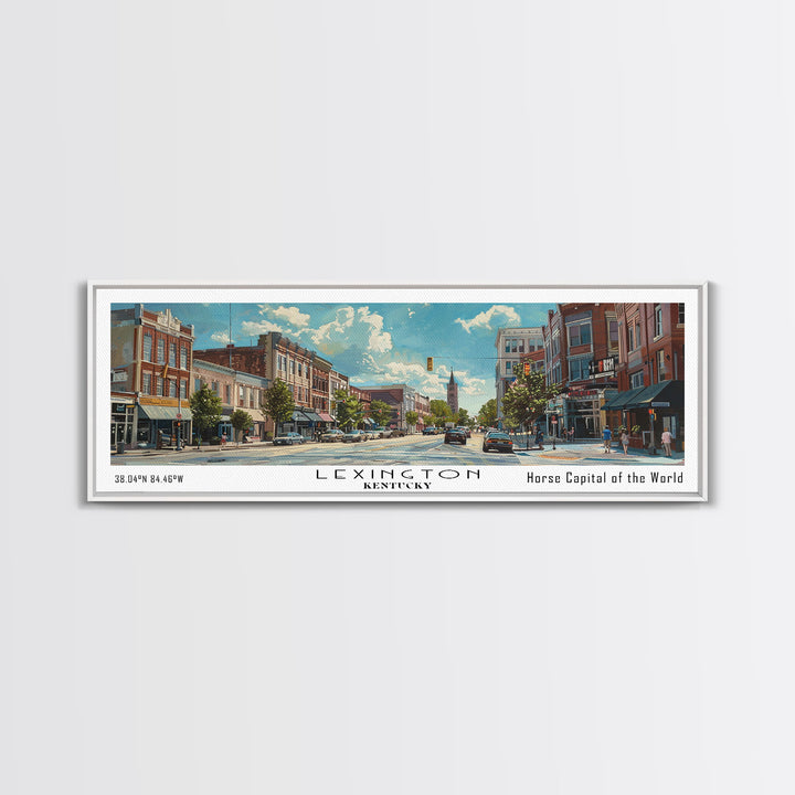 Lexington Kentucky Panoramic Watercolor Cityscape, Framed Canvas Print for Living Room, Office Wall Art, Urban Decor, Travel Poster