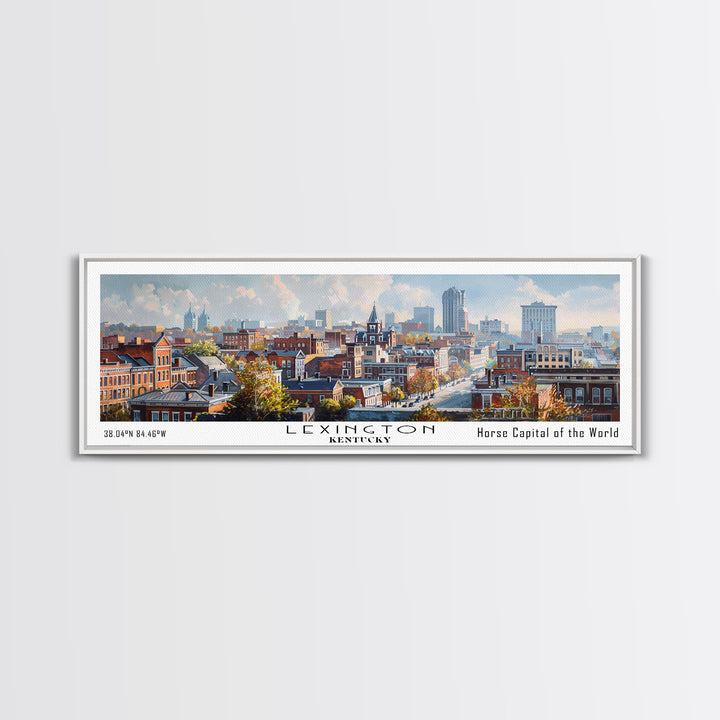 Lexington Kentucky Panoramic Cityscape Wall Art, Watercolor Framed Canvas Print, Urban Painting for Living Room, Office Decor, Travel Poster