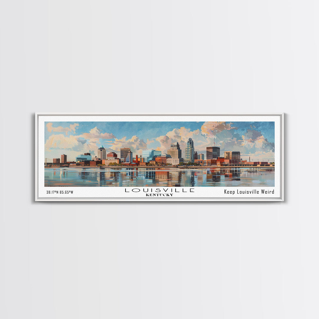 Louisville Kentucky Panoramic Watercolor Cityscape, Framed Canvas Print for Living Room, Office Wall Art, Urban Decor, Travel Poster