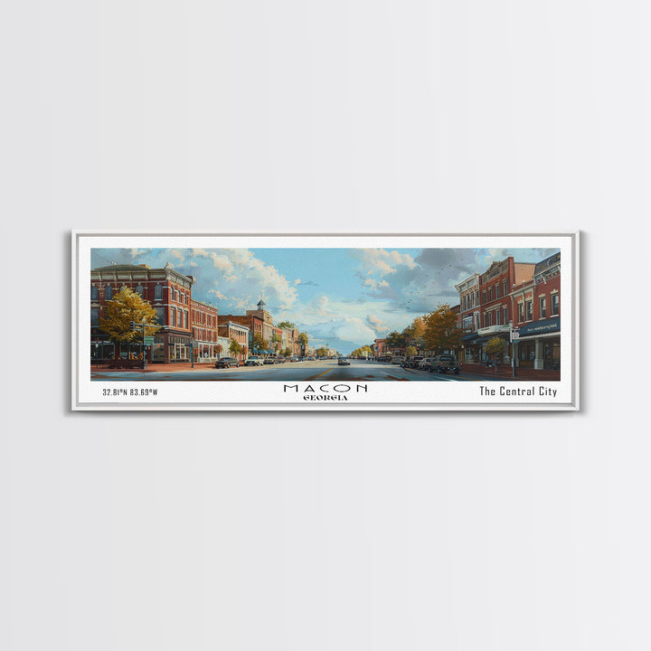 Macon Georgia Panoramic Cityscape Painting, Framed Canvas Print, Urban Decor, Office Wall Art, Watercolor Travel Poster, Home Decoration