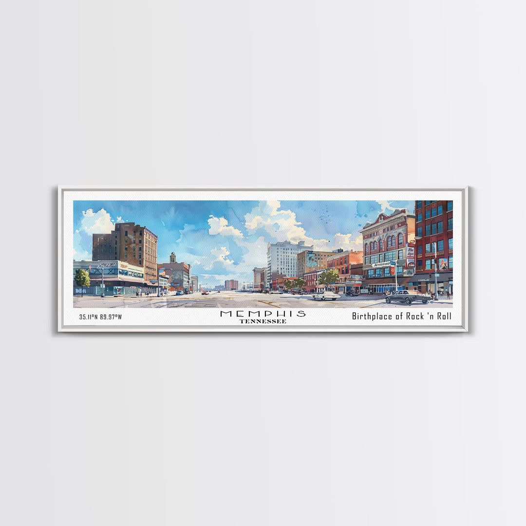 Memphis Tennessee Panoramic Framed Canvas Print, Stunning Watercolor City Art, Office Wall Decor, Travel Poster, Living Room Decor, Home Art