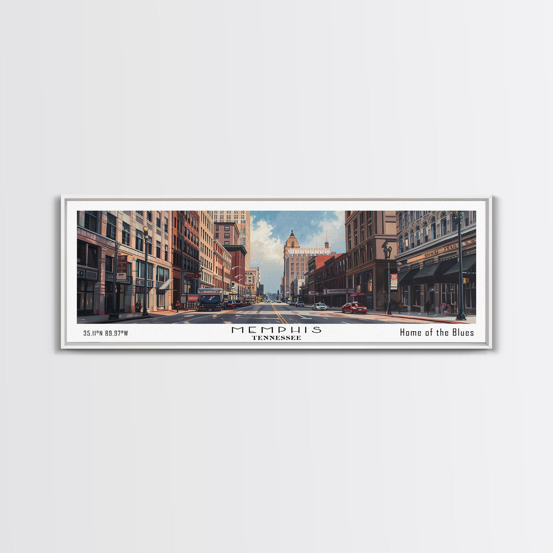 Memphis Tennessee Panoramic Framed Canvas Print, Watercolor Cityscape for Home, Office Wall Art, Living Room Decor, Travel Poster, Gift Idea