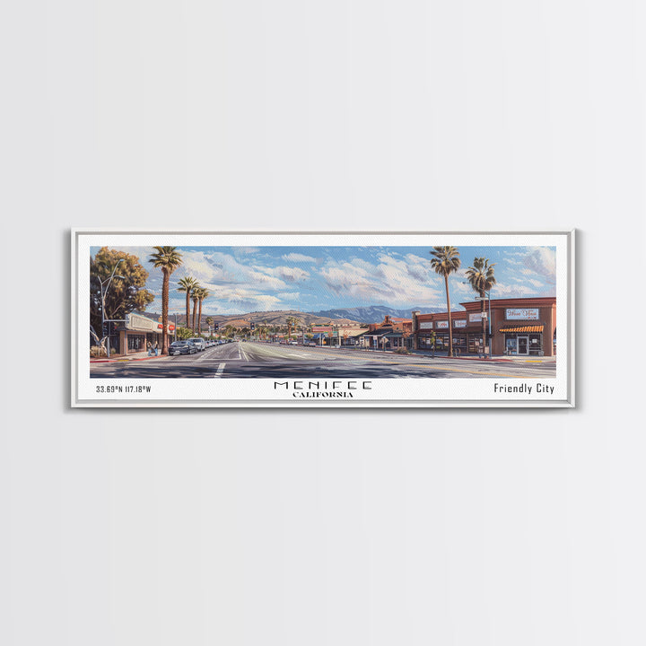 Menifee California Panoramic Framed Canvas Print, Beautiful Watercolor Painting, Office Wall Art, Travel Poster, Home Decor, City Wall Art