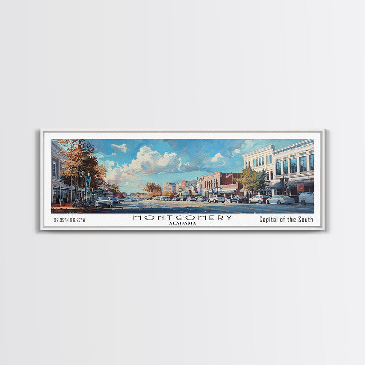 Montgomery Alabama Panoramic Framed Canvas Print, Stunning Watercolor Painting, Office Wall Art, Travel Poster, Home Decor, City Art