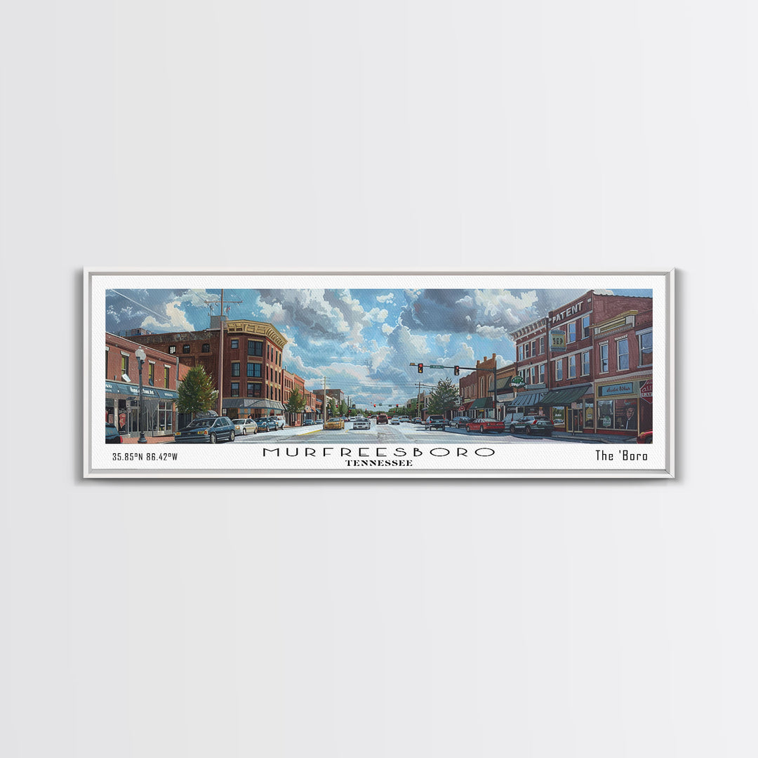 Murfreesboro Tennessee Panoramic Framed Canvas Print, Stunning Watercolor City Art, Office Wall Decor, Travel Poster, Living Room Decor