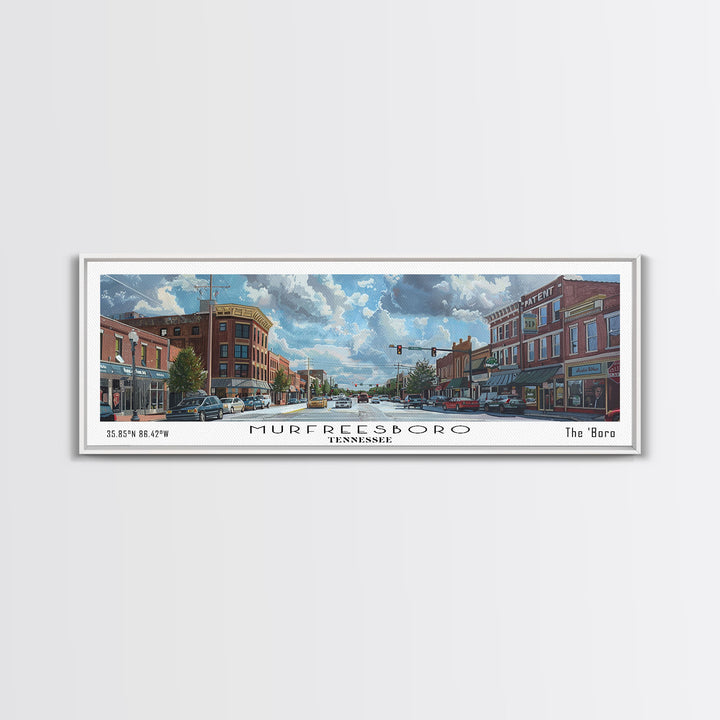 Murfreesboro Tennessee Panoramic Framed Canvas Print, Stunning Watercolor City Art, Office Wall Decor, Travel Poster, Living Room Decor