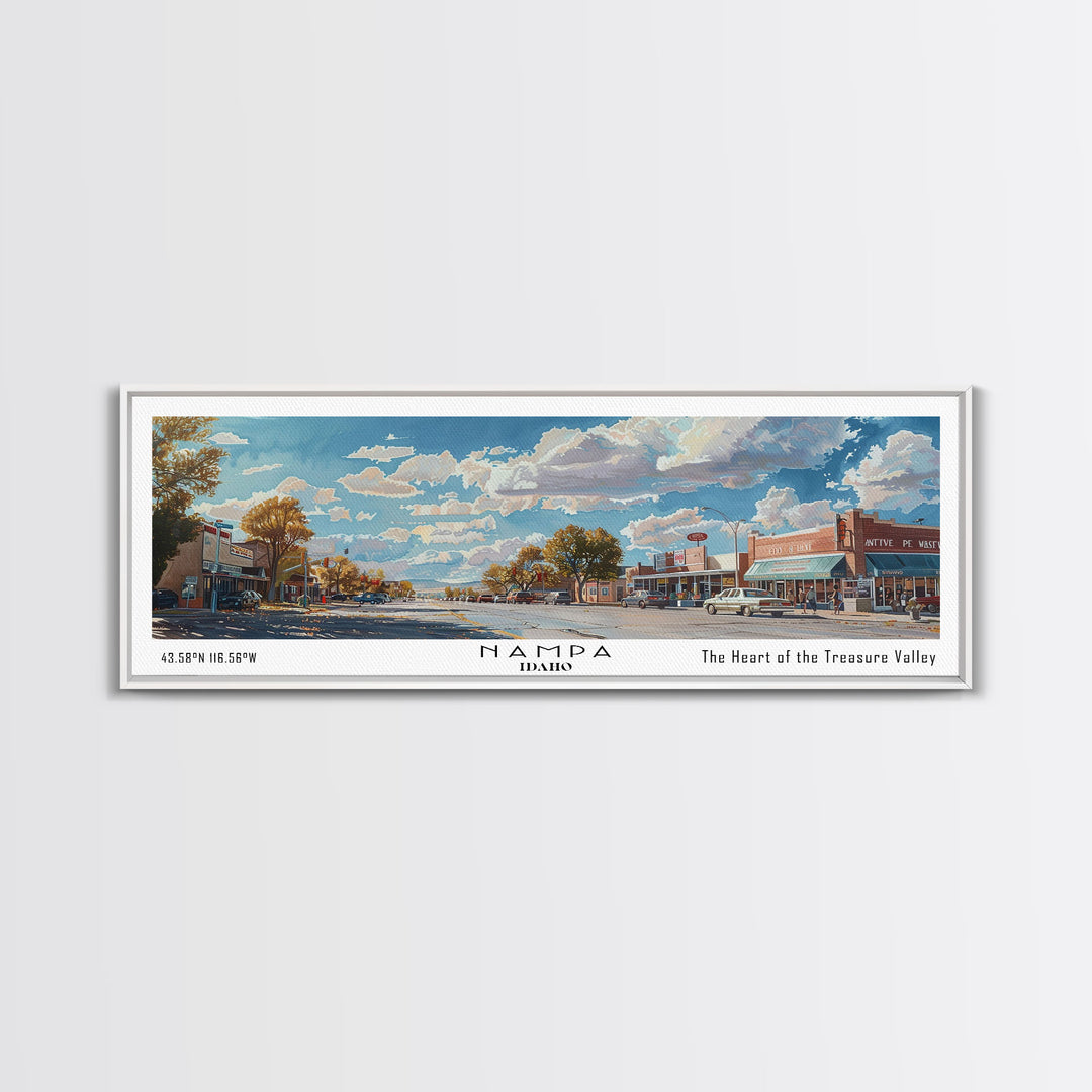 Nampa Idaho Panoramic Framed Canvas Print, Beautiful Watercolor Painting, Office Wall Art, Travel Poster, Home Decor, City Art