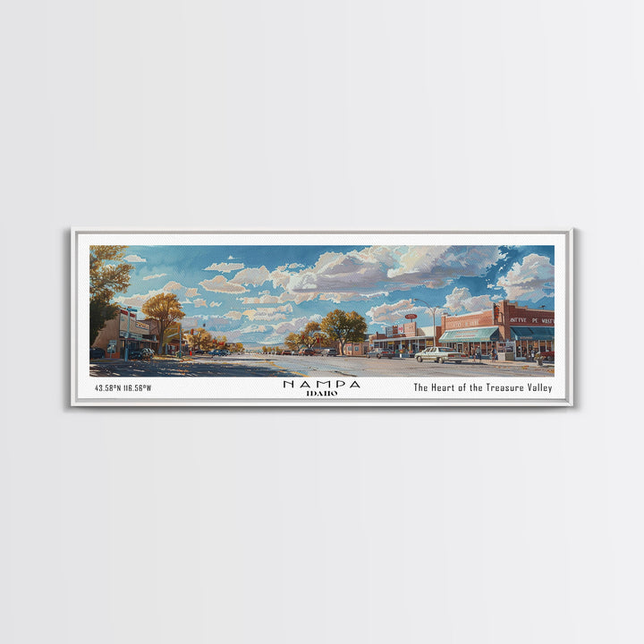 Nampa Idaho Panoramic Framed Canvas Print, Beautiful Watercolor Painting, Office Wall Art, Travel Poster, Home Decor, City Art
