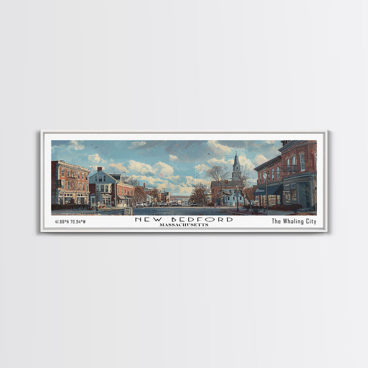 New Bedford Massachusetts Panoramic Framed Canvas Print, Stunning Watercolor Cityscape, Office Wall Art, Travel Poster, Home Decor