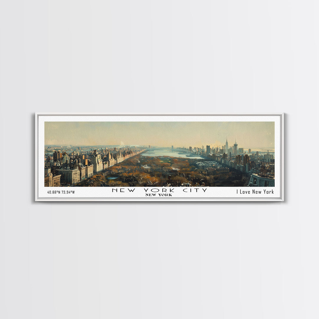 New York New York Panoramic Painting, Framed Canvas Print for Living Room, Stunning Cityscape Watercolor Art, Travel Poster, Unique Gift Idea