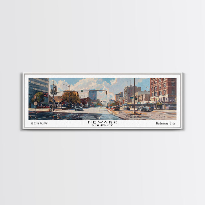Newark New Jersey Panoramic Framed Canvas Print, Beautiful Watercolor Painting, Office Wall Art, Travel Poster, Home Decor, City Art