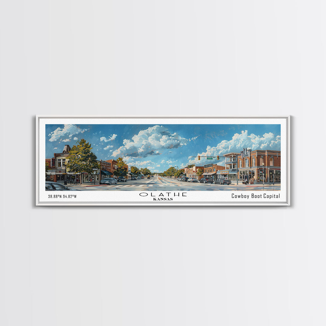 Olathe Kansas Panoramic Painting, Framed Canvas Print for Living Room, Watercolor Cityscape Art, Travel Poster, Modern Home Decor, Gift Idea