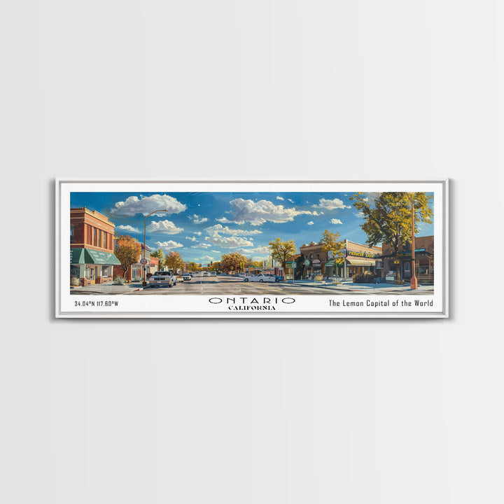 Ontario California Panoramic Painting, Framed Canvas Print, Stunning Watercolor Cityscape Art, Travel Poster, Modern Home Decor, Unique Gift