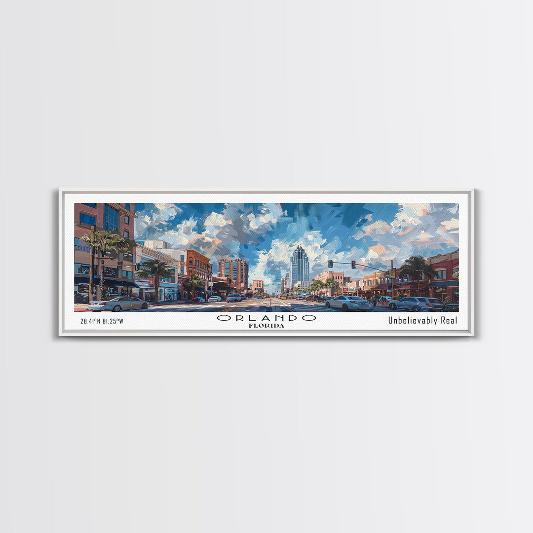 Orlando Florida Panoramic Painting, Framed Canvas Print, Beautiful Cityscape Watercolor Art, Travel Poster, Home Decor, Unique Gift Idea