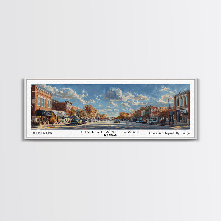 Overland Park Kansas Panoramic Framed Canvas Print, Cityscape Watercolor Painting, Travel Poster, Modern Home Decor, Urban Gift Idea