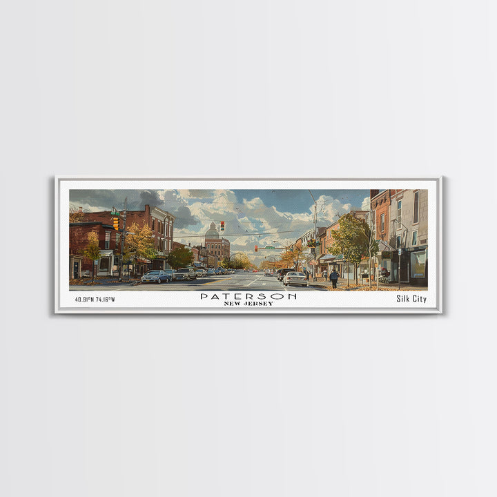 Paterson New Jersey Panoramic Painting, Framed Canvas Print, Stunning Watercolor Cityscape Art, Travel Poster for Home Decor, Unique Gift